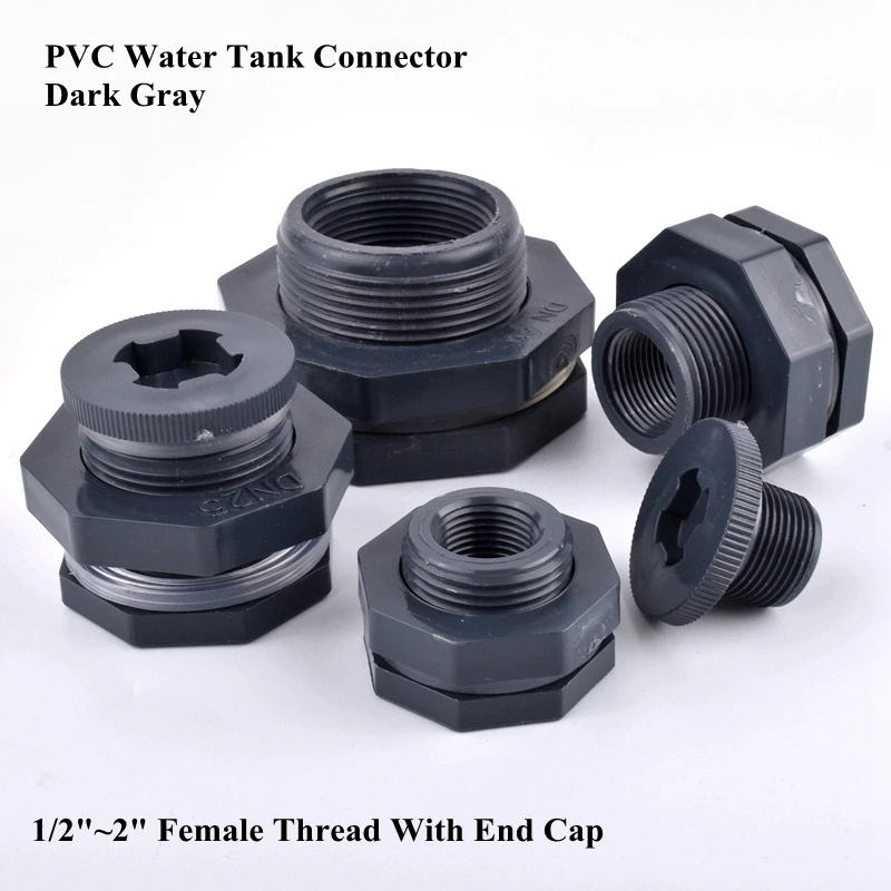 

1/2"~2" Aquarium Fish Tank Intake Drain Joint PVC Water Tank Connector Drip Irrigation System Garden Water Pipe Joint + End Cap