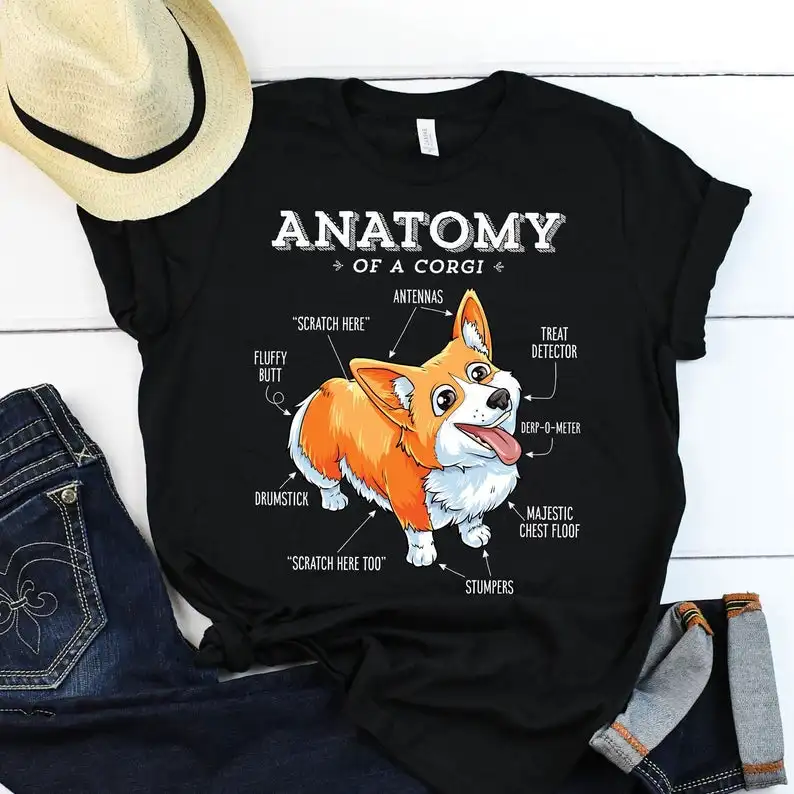 Анатомия корги рубашка корги забавные подарки милые корги подарок для влюбленных подарок для корги Lover собака корги Футболка хлопок