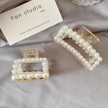 

South Korea INS GIRL'S Pearl Barrettes Back of the Head Bath Grip Large Size Headband Simple Elegant Clip Headdress Female