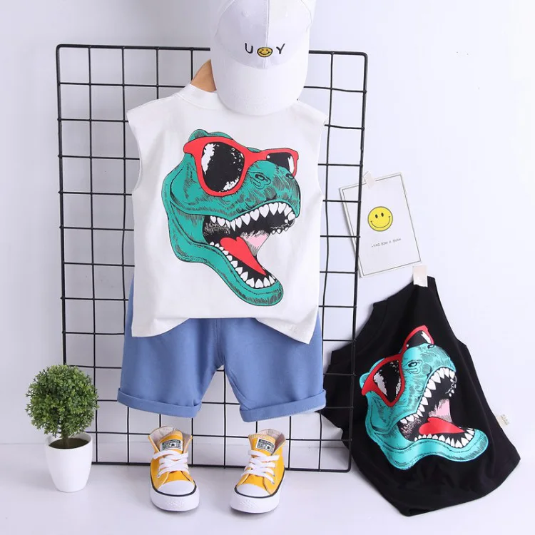 

Baby Girls Children 19 Summer Wear New Style Dinosaur Head Vest Suit Fashion Childrenswear