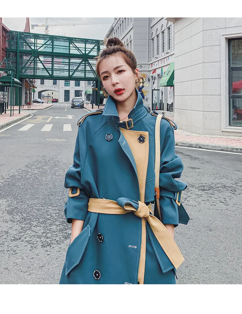 Peacock Blue Trench Coat Elegant Women 
