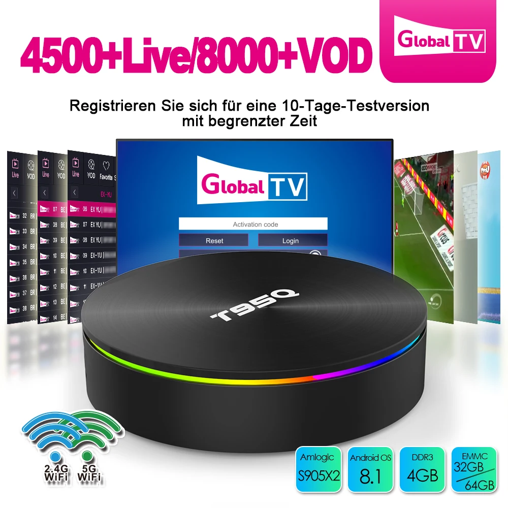 ТВ приставка es T95Q Android ТВ приставка Европа Франция IP ТВ прямые каналы VOD и ТВ серии 4G 32G 4K Smart медиаплеер 2,4& 5G Wifi BT4.1