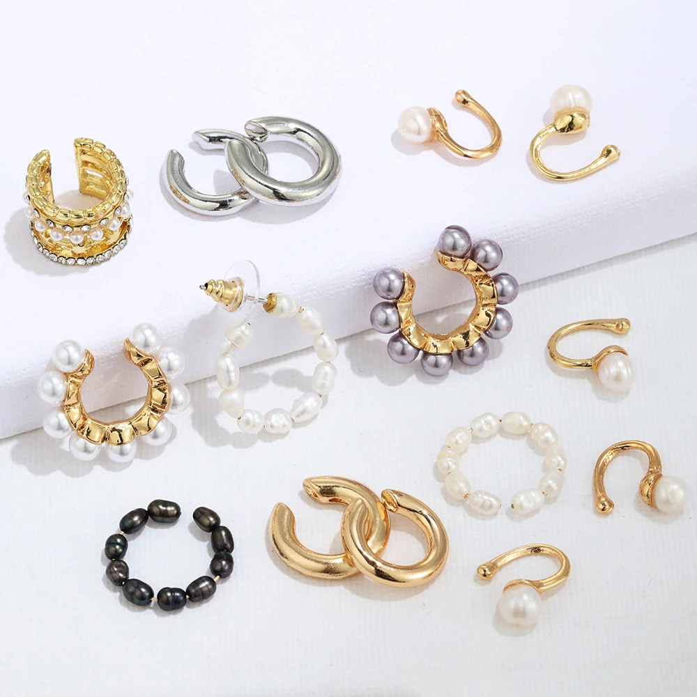 9 Style Zircon Ear Cuff Fake Conch Piercing No Piercing Wide Multilayer Pearl Ear Clip Women Earring Accessories Jewelry