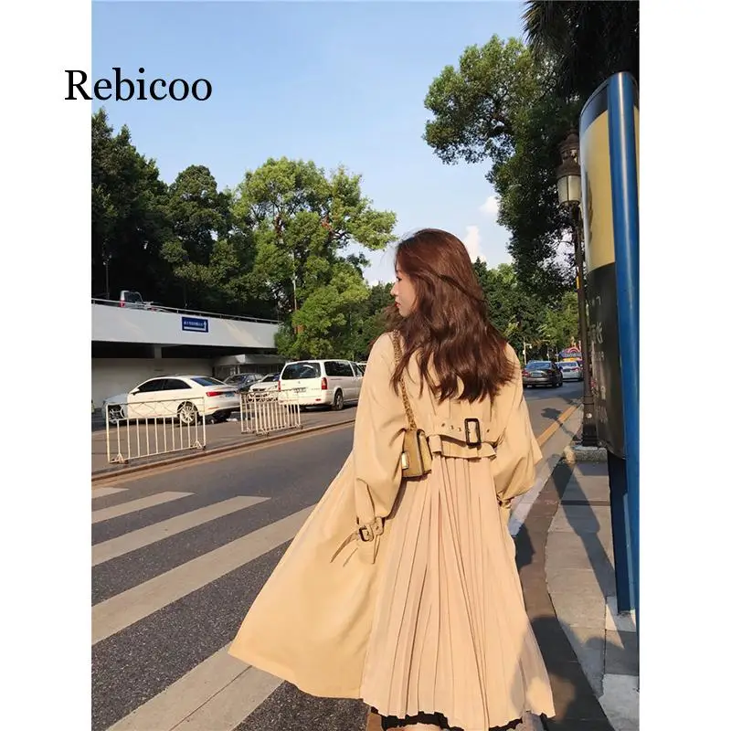 Женский Длинный Тренч, модное Плиссированное шифоновое пальто, Женская Весенняя элегантная верхняя одежда, свободный Тренч большого размера, тонкое пальто
