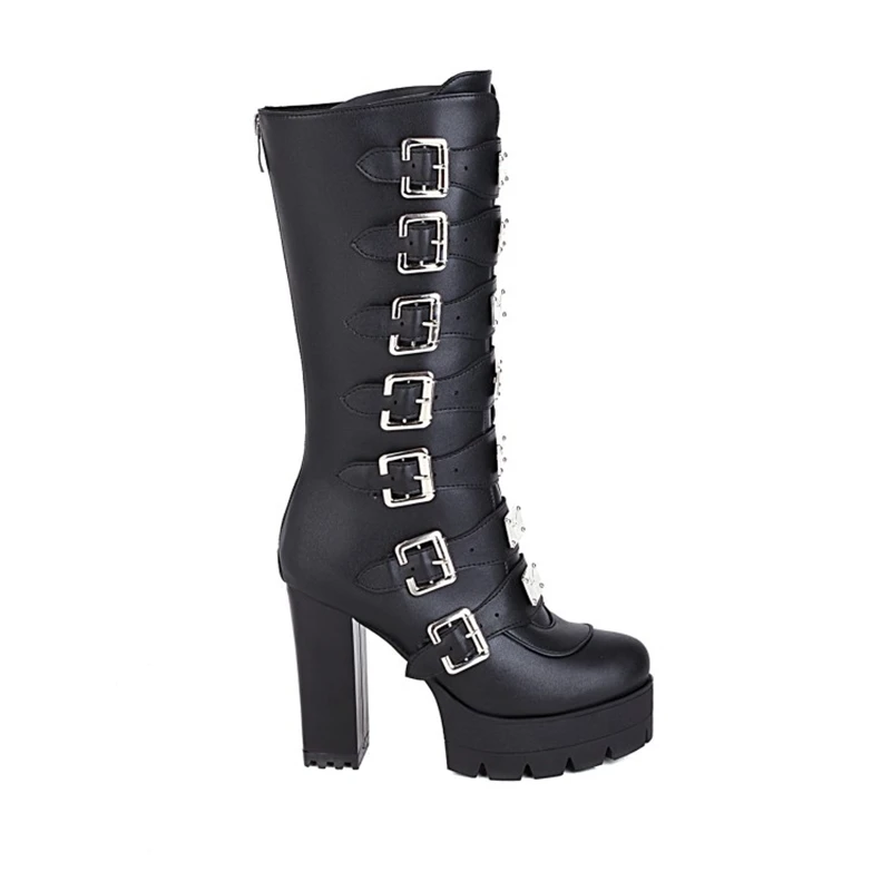 REAVE CAT Botas de estilo gótico para mujer, zapatos de cuña de plataforma,  tacones altos, color negro, talla grande 44|Botas a media pantorrilla| -  AliExpress