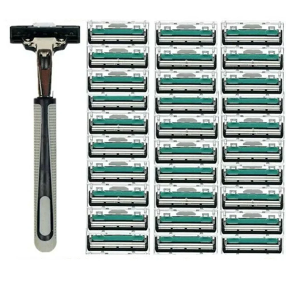 1 Handle 30PCS 2 Layers Quality Shaving Machine Safety Razor Blades Manual Shaving Shaver Face Care Beard Hair Remover