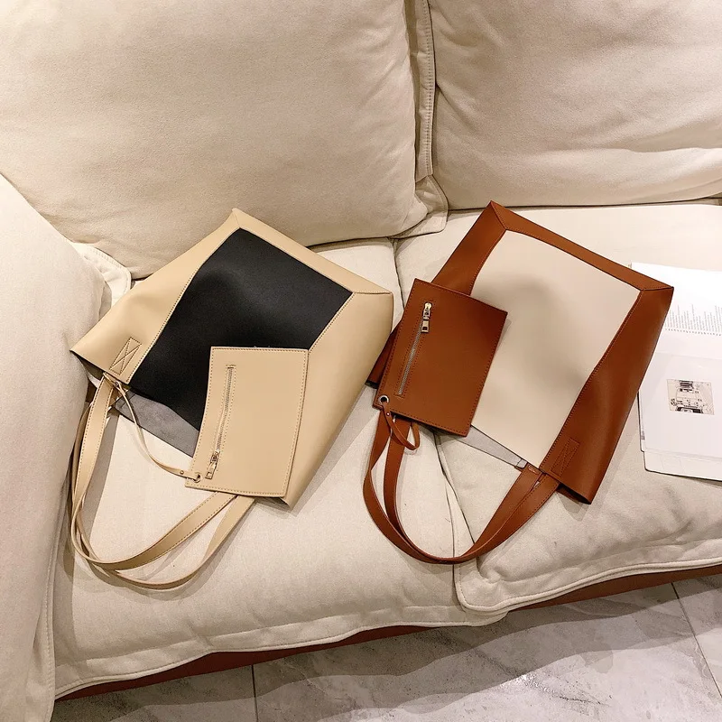 

INS New Arrival Bag Large Capacity Contrast Color One-Shoulder Large Bag Women's Korean-style Versitile Fashion WOMEN'S Bag Purs