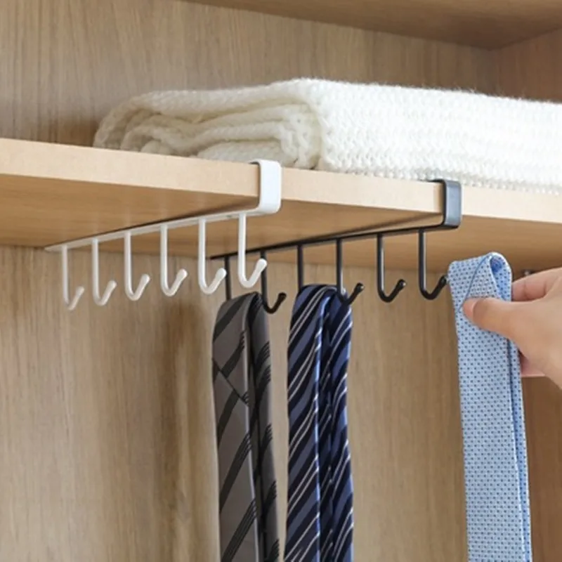 6 Hooks Cup Holder Hang Kitchen Cabinet Under Shelf Storage Rack Organiser Hook