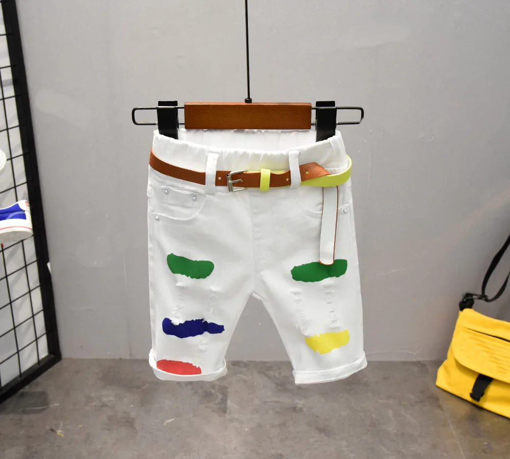 2-7years Baby Boys Shorts Paint Ripped Casual Shorts for Boys Summer Short Pants Pockets Hole White Baby kids shorts