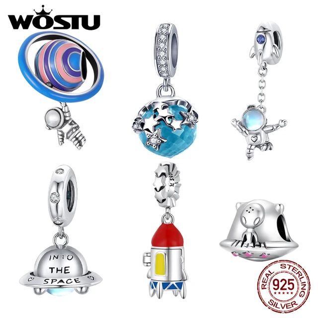 Trend will do Meander Wostu 925 Sterling Silver Planet Astronaut Rocket Ufo Moon Charms Beads  Pendant Fit Original Bracelet Necklace For Women Jewelry - Charms -  AliExpress