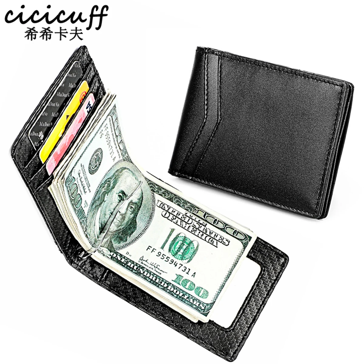 

Card Case Organizer Carbon Fiber Wallet Money Clip RFID Block Driver License Cash Men Business Credit Cardholder Dollar Clips