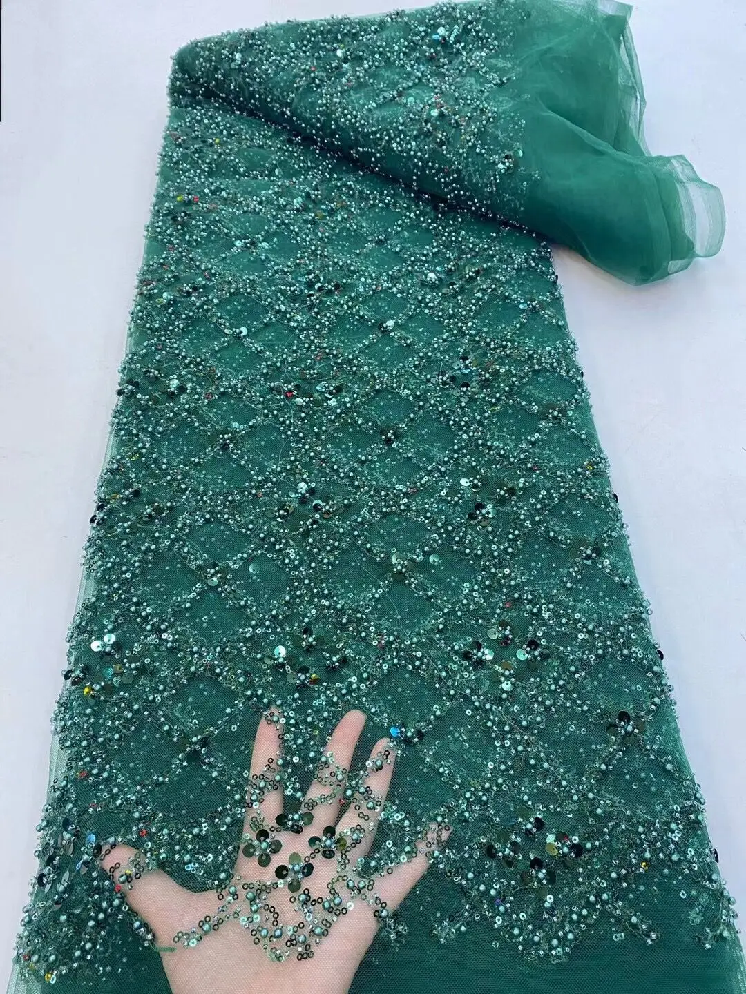 

African Lace Fabric High Quality Lace Embroidered Nigerian J-588681 wtih beads and Sequin Lace Fabrics French Tulle Lace Fabric