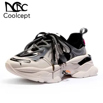 

CoolCept Genuine Leather Women Sneakers Thick Bottom Casual Shoes Woman Daily Fashion Street New Style Footwear Size 35-42