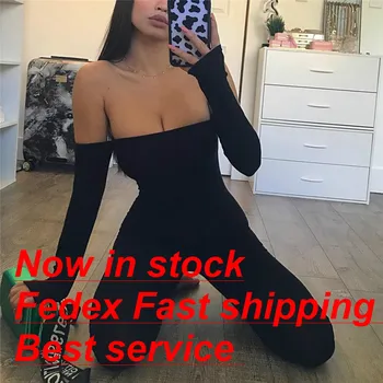 

Women Off Shoulder Jumpsuit Ladies Party Rompers Black Off Shoulder Long Sleeve Romper Skinny Rompers Trousers