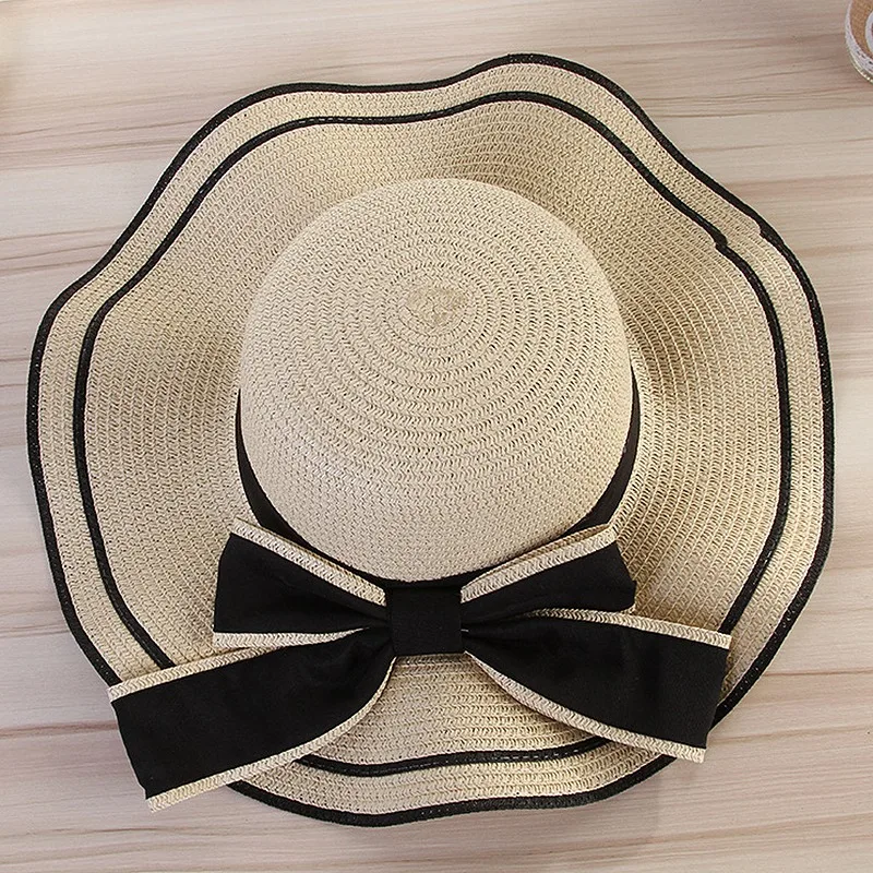 Женская модная большая соломенная шляпа Bowknot Floppy Складная сворачивающаяся УФ-защита пляжная шляпа от солнца пляжная кепка