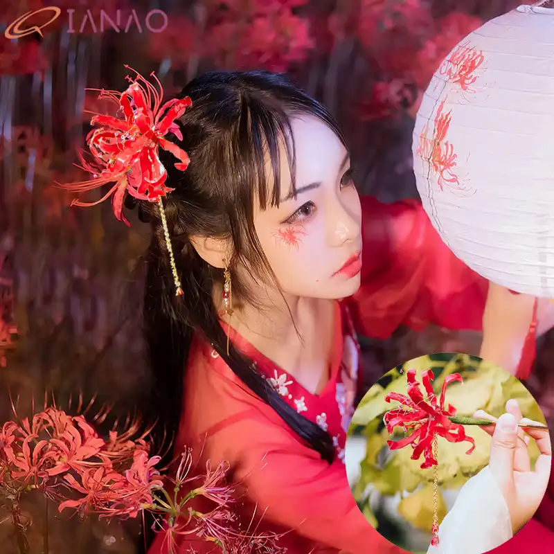 Qianao Women Hair Jewelry Red Spider Lily Chinese Classical Hanfu Hairpin Hair Sticks With Crystal Tassel Bride Hair Accessories Women S Hair Accessories Aliexpress