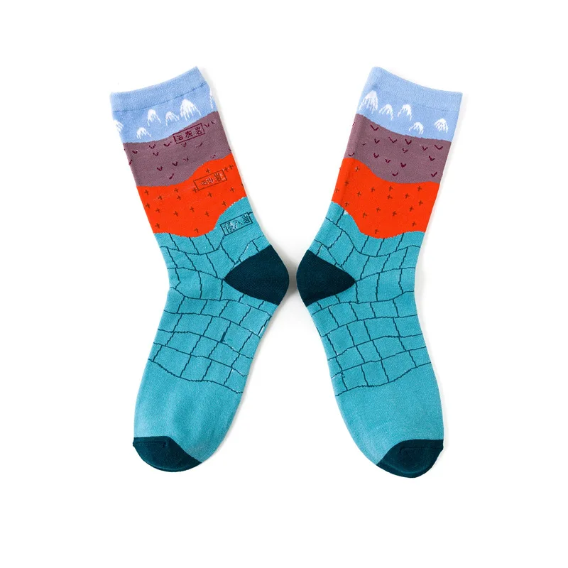 Mens Funny Socks Harajuku Geometry Graffiti Sock Colorful Print Cotton Long Sock Women Personality Creative Crew Sock 5 Pair/set