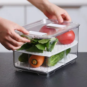 

Kitchen Rectangular Refrigerator Fruit Vegetable Drainage Fresh-Keeping Box Food Storage Container Practical Fresh-Keeping Box
