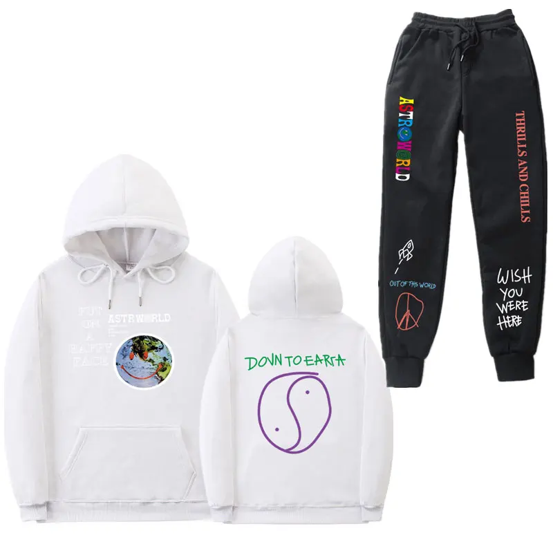 White MS511WK0 Трэвиса Скотта ASTROWORLD толстовки наборы уличная флисовая толстовка спортивные штаны для мужчин и женщин толстовка с капюшоном и штаны S-3XL - Цвет: White MS511WK0