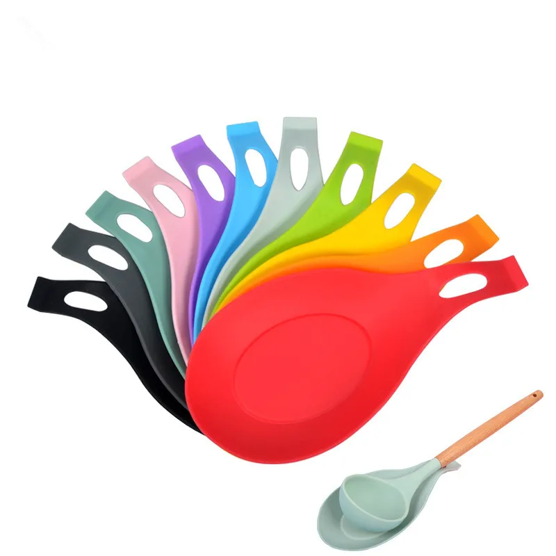 1PCS Spoon Holder Silicone Heat Resistant Spoon Rest Utensil