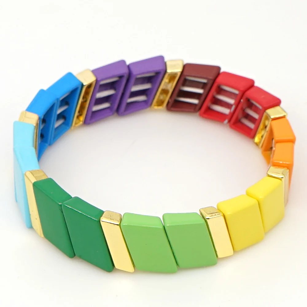 

Shinus Pulsera Mujer 2019 Rainbow Bracelet For Women Enamel Tile Bracelets Accesorios Colorful Boho Chic Summer Beach Jewelry