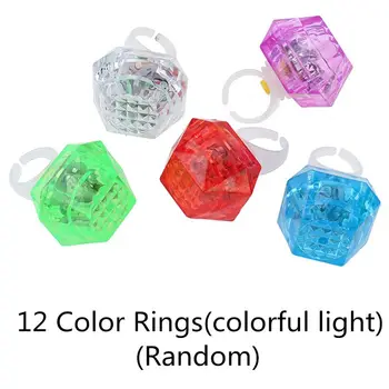 

12Pcs Flashing Led Light up Ring Toys Diamond Grow in The Dark Jelly Bumpy Rings