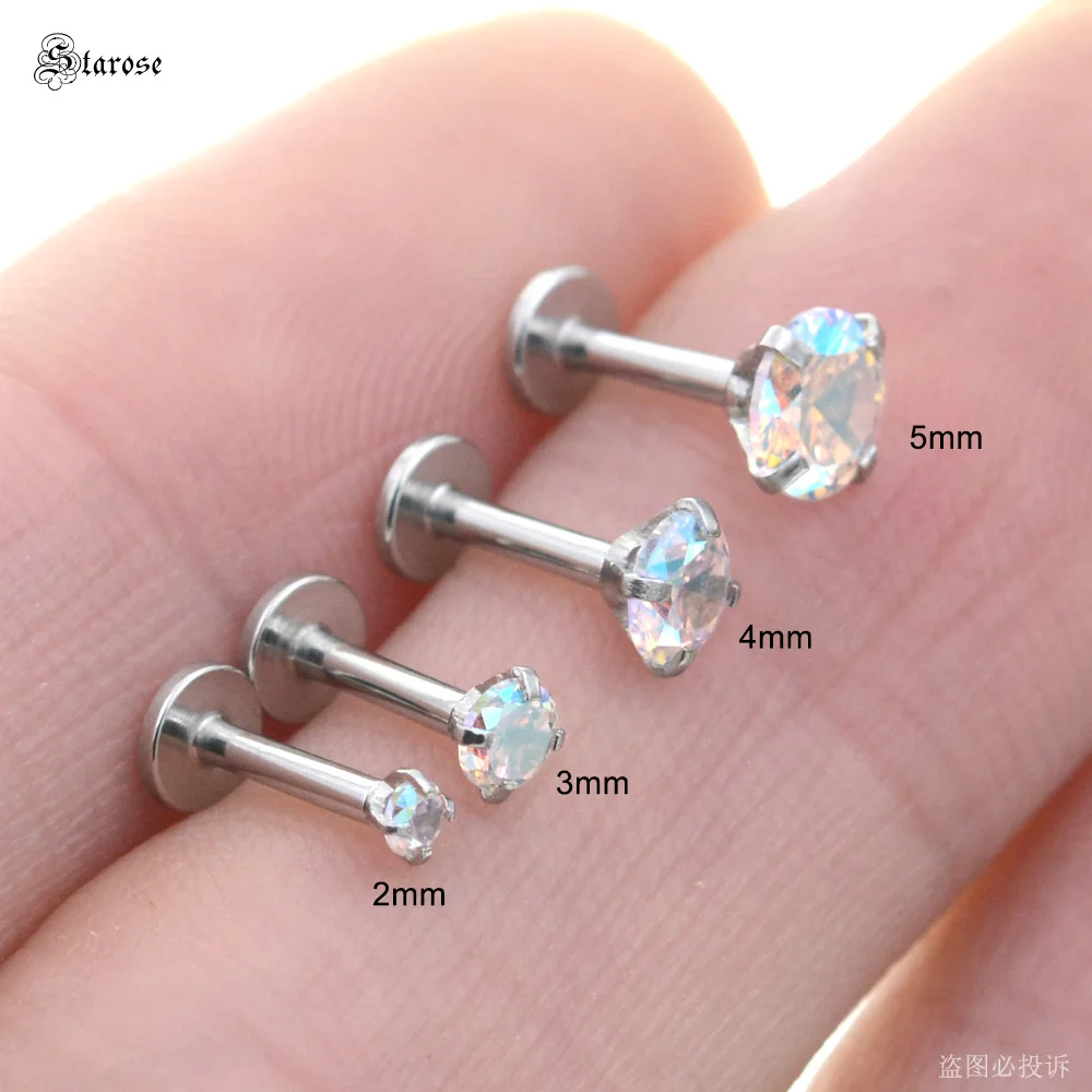 Starose 4pcs 2~5mm Rainbow Gem Nose Ring Labret Lip Piercing Kit
