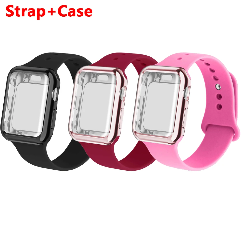 

Case+watch strap for apple watch 4 band 44mm correa apple watch 38 mm/40mm iwatch band 42mm silicone bracelet watchband 4/3/2/1