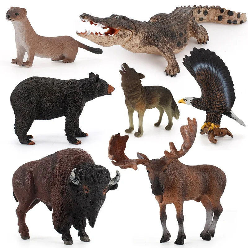 Simulation Wild Jungle Animals Wolf Bison Eagle Bear Crocodile PVC Action Figures Ornaments Collection Kids Education Toy Gifts