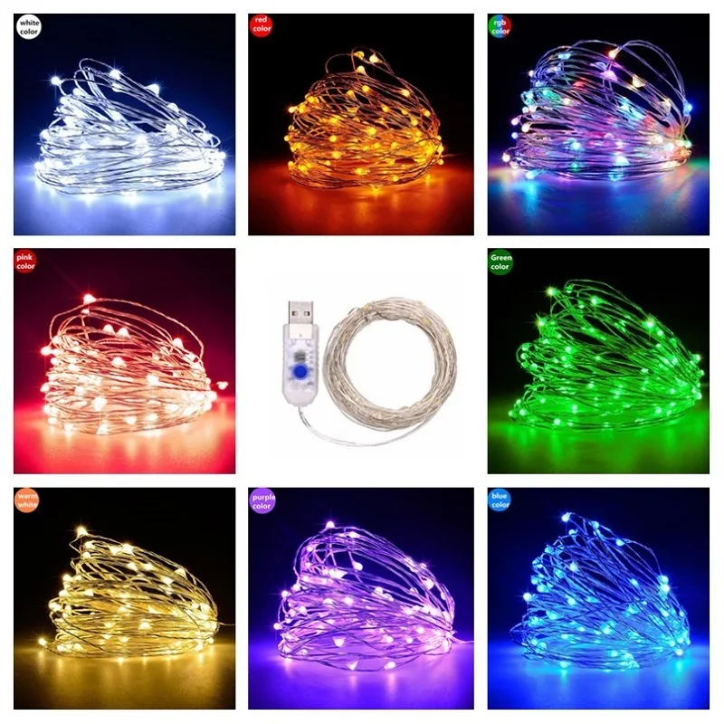 10 Meters 5V USB RGB LED String Lights 8 Modes Waterproof Christmas Lights Indoor Decoration Lighting Xmas Garland Fairy Light