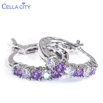 

Cellacity Four Colors Choices Earrings for Women Silver 925 Jewelry with Gemstones Sapphire Emerald Amethyst Ruby Ear drops Gift