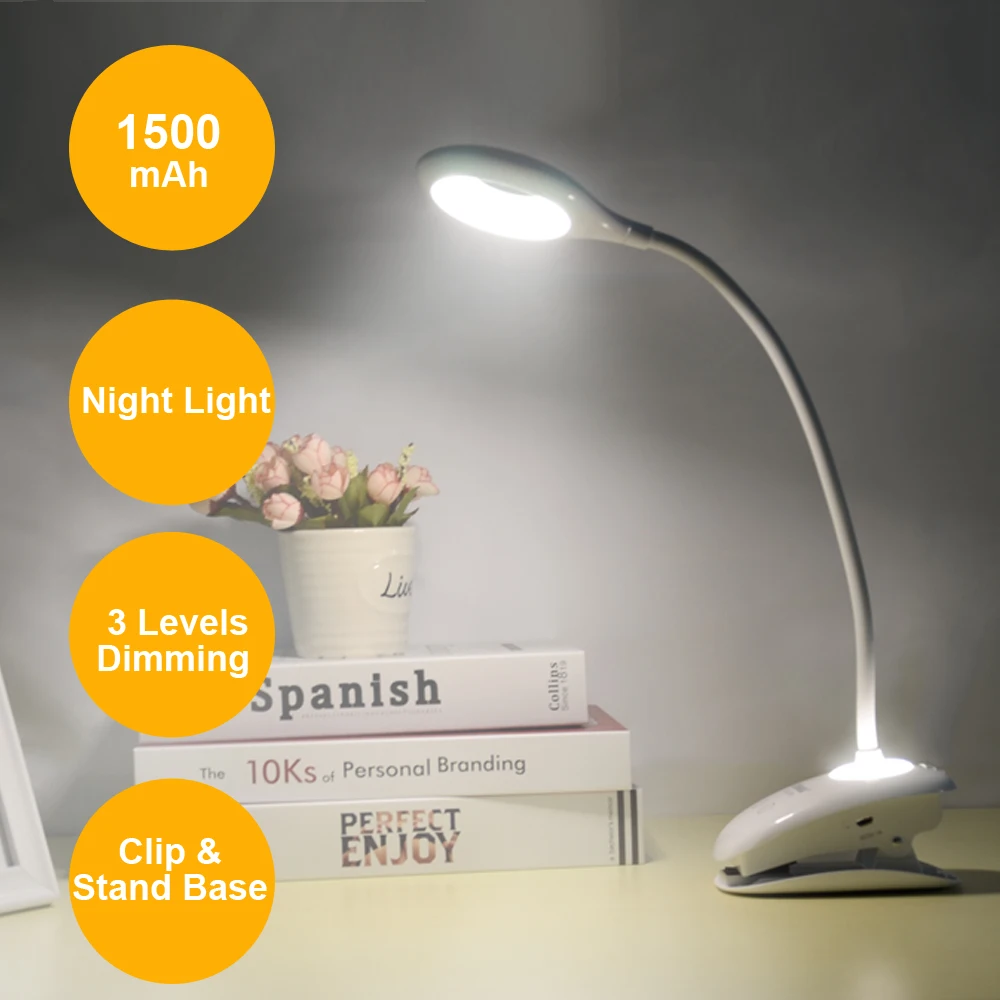  LED Flexo Desk Lamp Table Lamp USB Rechargeable LED Portable Clip-On Touch Touch Switch Study Read  - 32920601724
