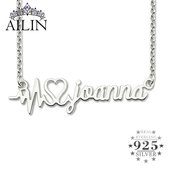 

AILIN 925 Sterling Silver Custom Name Necklace With Heartbeat Heart Personalized Font Chain Necklace Jewelry Gift For Girlfriend