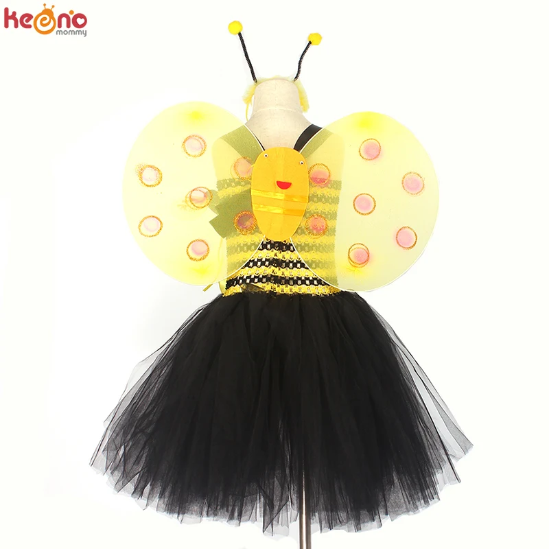 Halloween Bumblebee Kid Bee Costume Set Skirt Headband Girl WING