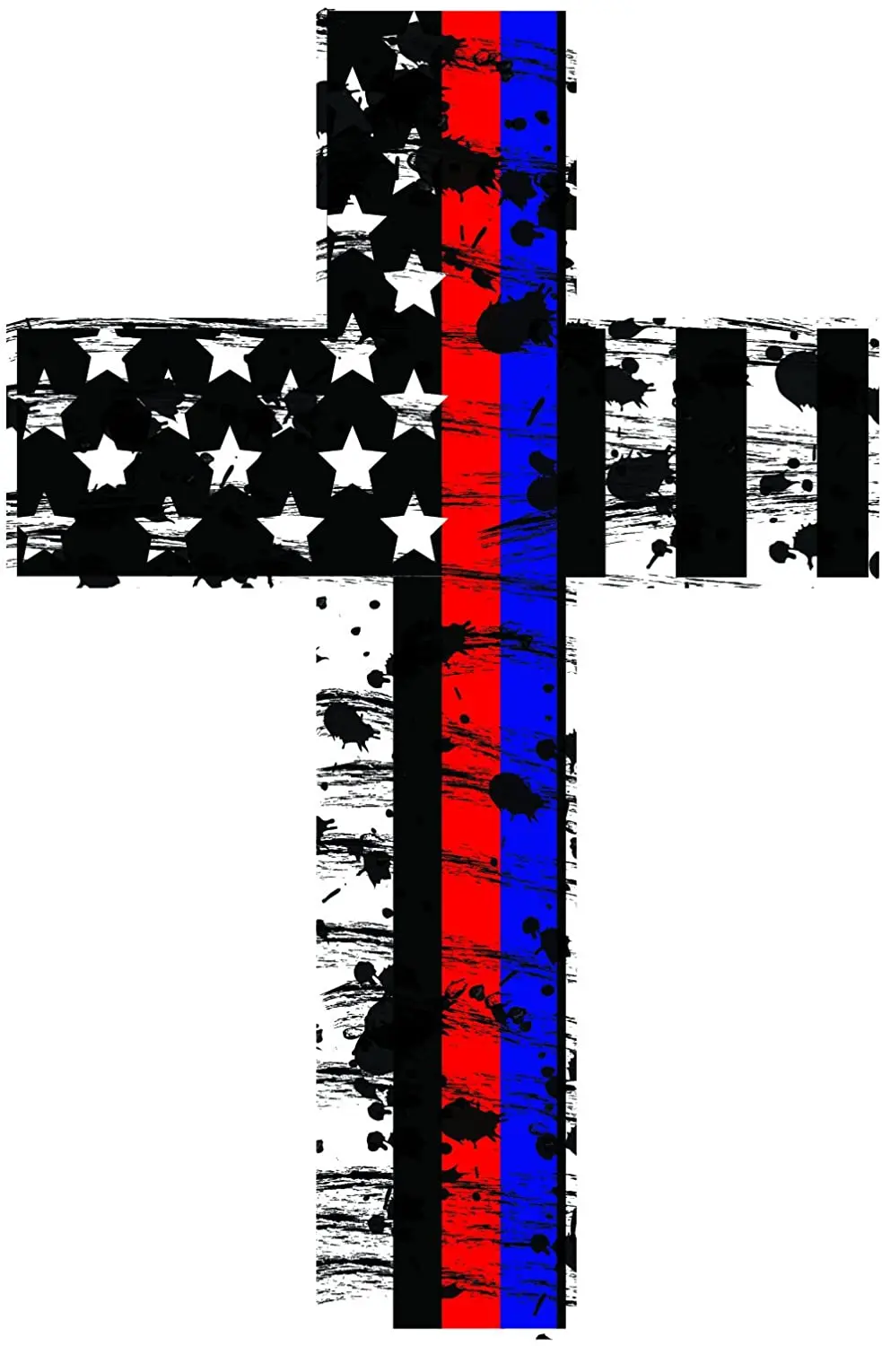 

Car Sticker Thin Red and Blue Line Crosses Subdued Us Flag Reflective Decal Honoring Our Firefighters, Police,12cm*8cm