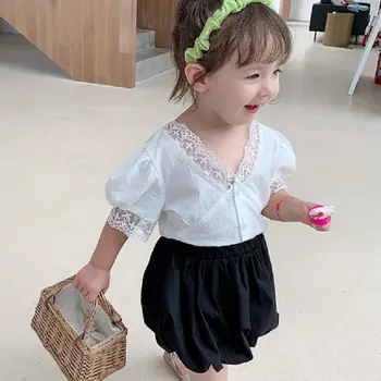 

Girls Set Lace V-neck Shirt and Shorts 20 Summer New Children's Clothing girls clothing girls outfits