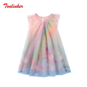 

Rainbow Unicorn Flying Sleeve Dress For Girls Princess Unicornio Party Dresses Summer Kids Dresses Girl Easter Costume
