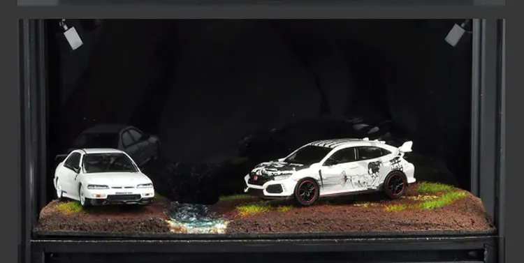 1: 64 масштаб Diorama сплав модель автомобиля Парковка ПВХ гараж сцена с светодиодный светильник коробка для хранения аниме тема дисплей шкаф Чехол игрушка