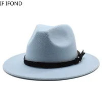 2021 Gangster Trilby Felt Fedora Hat European American Wide Brim Top Jazz Caps Women Men Wool White Wedding Hat 56-58-61CM 5