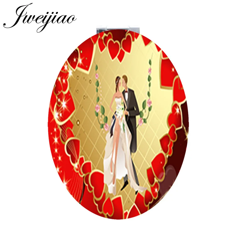

JWEIJIAO sweet rose heart spouse Swing Fashion Mini Oval leather pocket mirror for wedding Design espelho FQ788