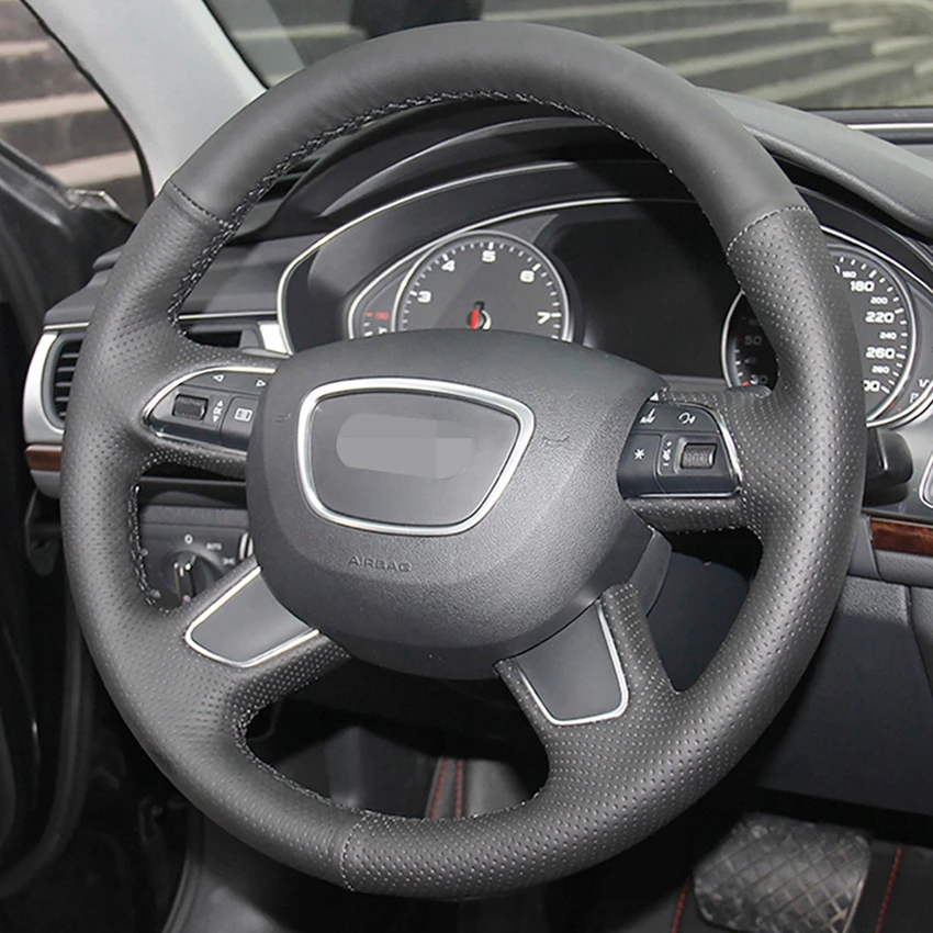 Черный мягкий чехол для рулевого колеса из искусственной кожи для Audi A6(C7) 2012- A8 2011- S8 2013 Q7 2013