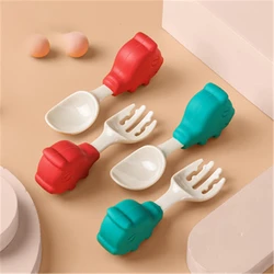 Vaisselle en Silicone de qualité alimentaire pour enfants, 2 pièces, fourchette et cuillère de dessin animé, ustensiles pour enfants, aliments pour bébés, 2022 