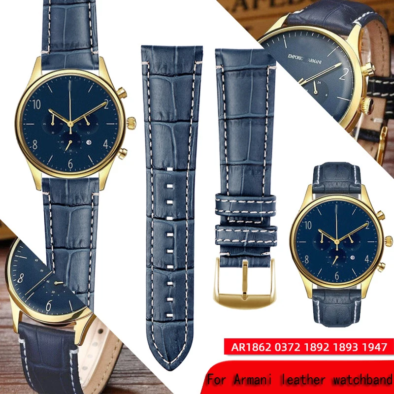 para Armani Relógio Ar1862 Pulseira de Couro Genuíno dos Homens Pulseira 22×18 mm Blue1892 1947 1861 1979 Textura Crocodilo