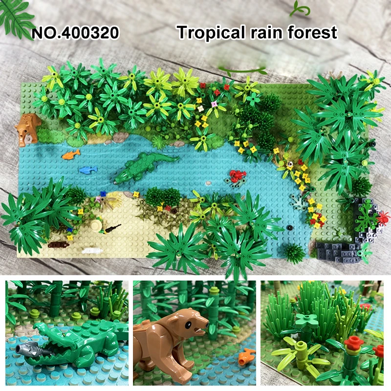

MOC Military Rainforest Baseplate Parts Animal Jungle Flower Tree Plants Building Blocks Assemble LegoINGlys Kids DIY Toys Gifts