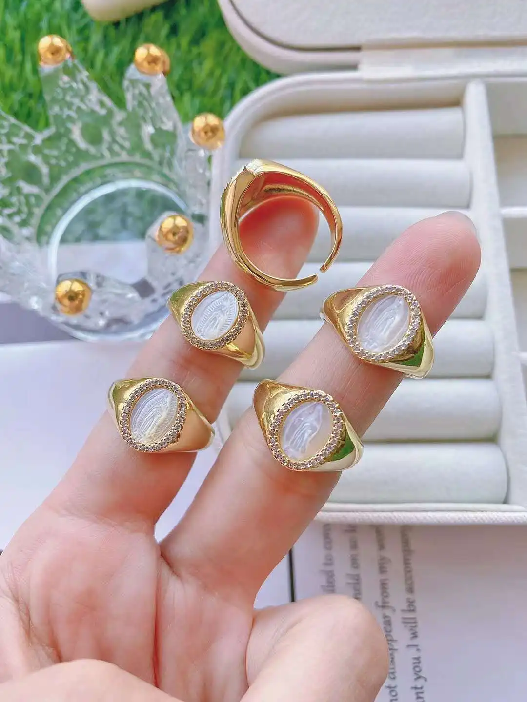 2PCS Shell Gold Filled CZ Adjustable Ring for Women Rings Round Ring Exquisite Trend