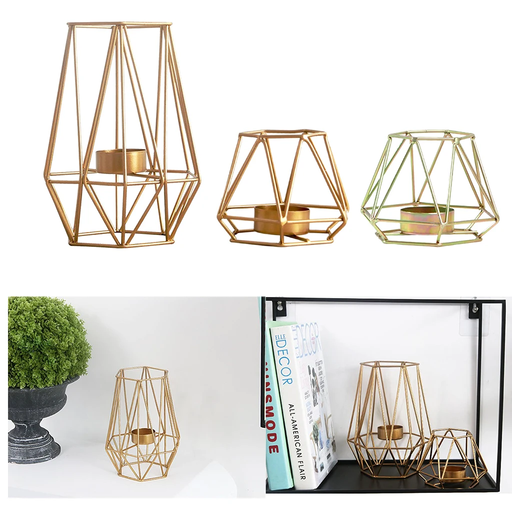 3D геометрический подсвечник с железным каркасом свечи Tealight подсвечник