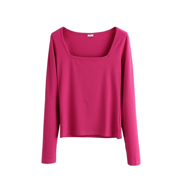 Toppies Sexy Square Collar Slim T-shirts Woman Knitwear Tops Solid Color Long Sleeve Skinny Tops 2