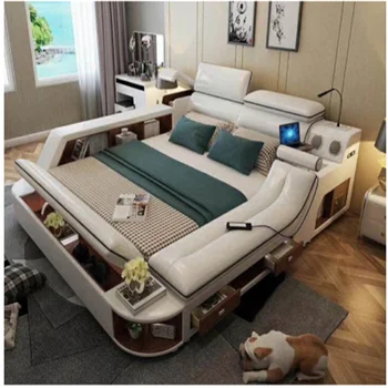 

multifunctional king size bed massage leather double bed