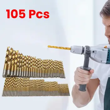 

105 Pcs Precision Twist Drill Titanium Coated High Speed Steel Drill Set Aluminum Copper Steel Tool For Drilling Woodworking