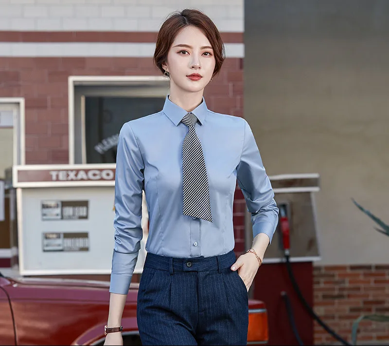 women gray shirt IZICFLY, лето, осень, официальная Женская белая блузка, Офисная форма, для влюбленных, пара, для мужчин, женщин, топы, тонкая, деловая рубашка - Цвет: women gray shirt